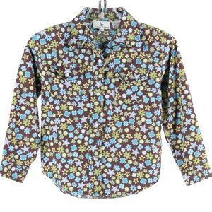 Angel Ranch Sz XS 4-5 Girls Brown Multi Floral Button Front 100% Cotton Top